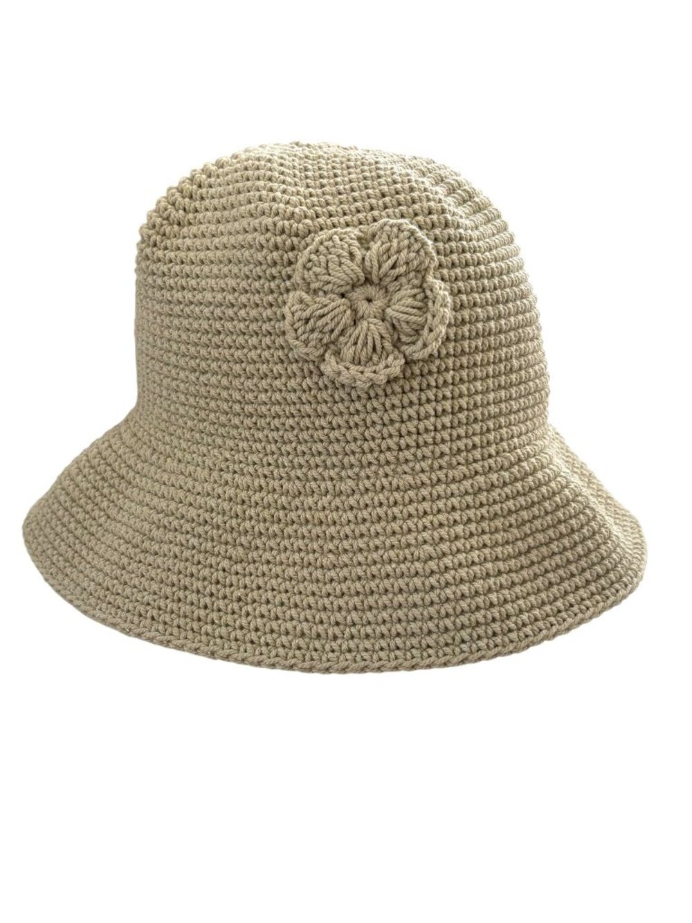 Vintage Y2K Heads Up by Rico Crochet Bucket Hat Cream Knit Flower